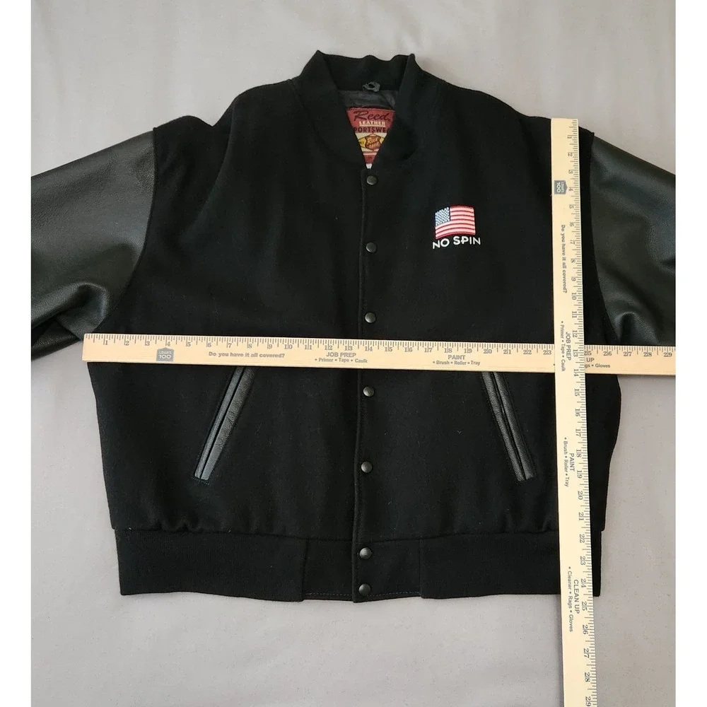 Reed Leather Sportswear Mens XL‎ Wool Leather Varsity Jacket No Spin USA Black